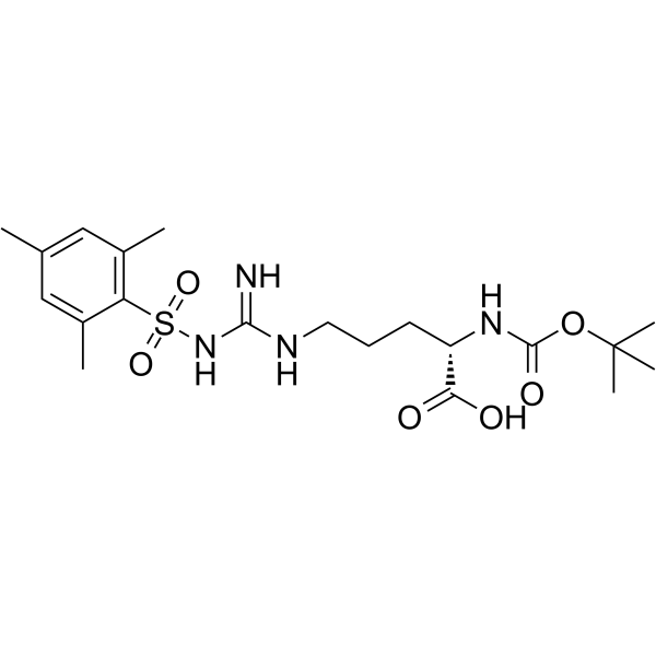 N2-[叔丁氧羰基]-N5-[亚氨基[[(2,4,6-三甲基苯基)磺酰基]氨基]甲基]-L-鸟氨酸结构式