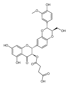 4-(((2R,3R)-5,7-dihydroxy-2-((2R,3R)-3-(4-hydroxy-3-methoxyphenyl)-2-(hydroxymethyl)-2,3-dihydrobenzo[b][1,4]dioxin-6-yl)-4-oxochroman-3-yl)oxy)-4-oxobutanoic acid结构式