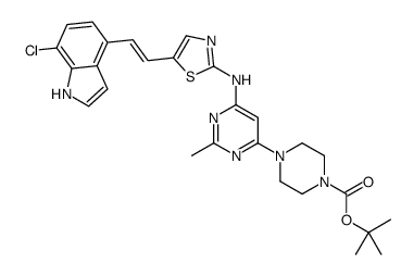 4-(6-((5-(2-(7-氯-1H-吲哚-4-基)乙烯基)噻唑-2-基)氨基)-2-甲基嘧啶-4-基)哌嗪-1-羧酸叔丁酯结构式
