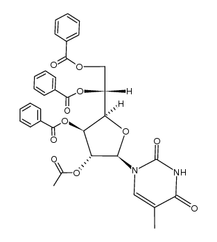 1-(2-O-acetyl-3,5,6-tri-O-benzoyl-β-D-glucofuranosyl)thymine Structure