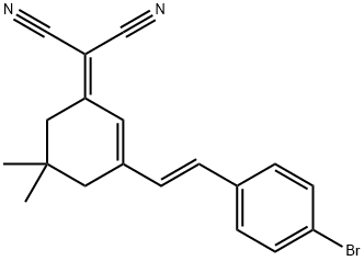 (E)-2-(3-(4-溴苯乙烯基)- 5,5-甲基环己-2-烯亚基)丙二腈结构式