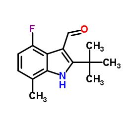 4-Fluoro-7-methyl-2-(2-methyl-2-propanyl)-1H-indole-3-carbaldehyde结构式