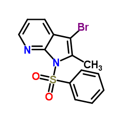 3-溴-2-甲基-1-(苯磺酰基)-1H-吡咯并[2.3-B]吡啶结构式