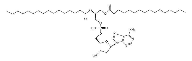 (2S)-3-(((((2R,3S,5R)-5-(6-amino-9H-purin-9-yl)-3-hydroxytetrahydrofuran-2-yl)methoxy)(hydroxy)phosphoryl)oxy)propane-1,2-diyl dipalmitate结构式