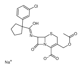 sodium,(6R,7R)-3-(acetyloxymethyl)-7-[[1-(3-chlorophenyl)cyclopentanecarbonyl]amino]-8-oxo-5-thia-1-azabicyclo[4.2.0]oct-2-ene-2-carboxylate结构式