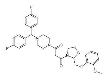 1-[4-[bis(4-fluorophenyl)methyl]piperazin-1-yl]-3-[2-[(2-methoxyphenox y)methyl]thiazolidin-3-yl]propane-1,3-dione structure