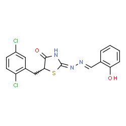 (E)-5-(2,5-dichlorobenzyl)-2-(((E)-2-hydroxybenzylidene)hydrazono)thiazolidin-4-one Structure