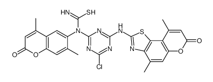 Thiourea,N-[4-chloro-6-[(4,9-dimethyl-7-oxo-7H-pyrano[2,3-g]benzothiazol-2-yl)amino]-1,3,5-triazin-2-yl]-N-(4,7-dimethyl-2-oxo-2H-1-benzopyran-6-yl)- Structure