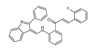 (E)-3-(2-fluorophenyl)-1-[2-[[(E)-(2-phenylindol-3-ylidene)methyl]amino]phenyl]prop-2-en-1-one结构式