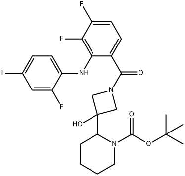 2-(1-(3,4-二氟-2-((2-氟-4-碘苯基)氨基)苯甲酰基)-3-羟基氮杂环丁烷-3-基)哌啶-1-甲酸叔丁酯结构式