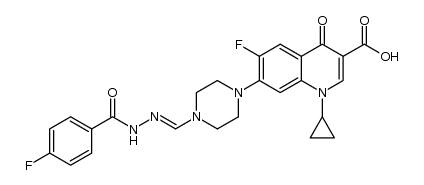 1-cyclopropyl-6-fluoro-4-oxo-7-(4-((2-(4-fluorobenzoyl)hydrazono)methyl)piperazin-1-yl)-1,4-dihydroquinoline-3-carboxylic acid结构式