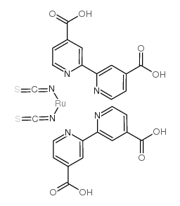 cis-Dithiocyanatobis(N,N'-2,2'-bipyridyl-4,4'-dicarboxylic acid)ruthenium Structure