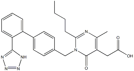 2-丁基-1,6-二氢-4-甲基-6-氧代-1-[[2'-(1H-四唑-5-基)[1,1'-联苯]-4-基]甲基]-5-嘧啶乙酸结构式