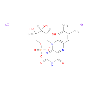 1-脱氧-1-(7,8-二甲基-2,4-二氧代-3,4-二氢苯并[g]蝶啶-10(2H)-基)-5-O-(羟基膦酸)-D-核糖醇钠结构式