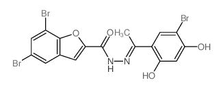 5,7-dibromo-N-[1-(3-bromo-4-hydroxy-6-oxo-1-cyclohexa-2,4-dienylidene)ethyl]benzofuran-2-carbohydrazide structure