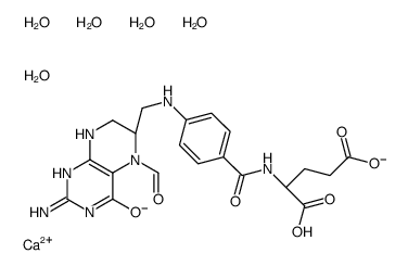 calcium,(2S)-2-[[4-[[(6S)-2-amino-5-formyl-4-oxo-1,6,7,8-tetrahydropteridin-6-yl]methylamino]benzoyl]amino]pentanedioate,pentahydrate Structure