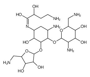 4-amino-N-[5-amino-4-[3-amino-6-(aminomethyl)-4,5-dihydroxyoxan-2-yl]oxy-3-[5-(aminomethyl)-3,4-dihydroxyoxolan-2-yl]oxy-2-hydroxycyclohexyl]-2-hydroxybutanamide结构式