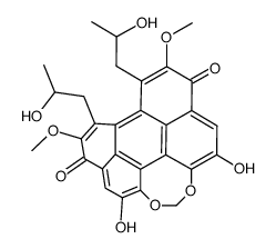 4,13-Dihydroxy-8,9-bis(2-hydroxypropyl)-7,10-dimethoxyperylo[1,12-def]-1,3-dioxepin-6,11-dione结构式