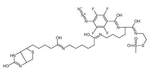 甲基硫代磺酸2-[N2-(4-叠氮基-2,3,5,6-四氟苯甲酰基)-N6-(6-生物素氨基己酰基)-L-赖氨酰]乙基酯结构式