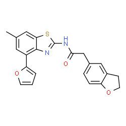 2-(2,3-二氢苯并呋喃-5-基)-N-(4-(呋喃-2-基)-6-甲基苯并[D]噻唑-2-基)乙酰胺结构式