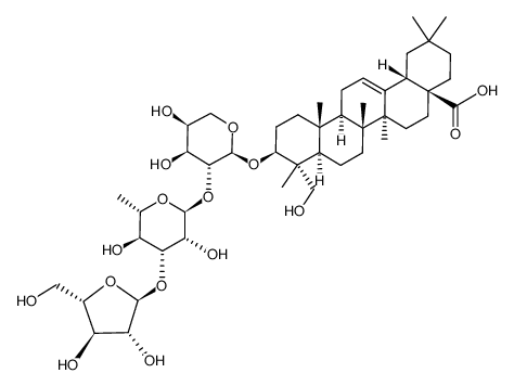 hederagenin 3-O-α-L-arabinofuranosyl-(1->3)-α-L-rhamnopyranosyl-(1->2)-α-L-arabinopyranoside结构式