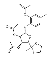 2-acetoxy-4-methylphenyl 2',3'-di-O-acetyl-6'-deoxy-β-D-arabino-5'-hexulofuranoside ethylene acetal Structure