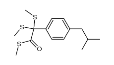 S-methyl 2-(4-isobutylphenyl)-2,2-bis(methylthio)ethanethioate Structure