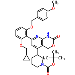 3-[7-[2-(Cyclopropylmethoxy)-6-[(4-methoxyphenyl)methoxy]phenyl]-1,4-dihydro-2-oxo-2H-pyrido[2,3-d][1,3]oxazin-5-yl]-1-piperidinecarboxylic acid tert-butyl ester Structure