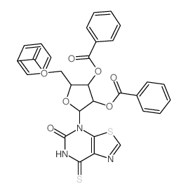 Thiazolo[5,4-d]pyrimidin-5(4H)-one,6,7-dihydro-7-thioxo-4-(2,3,5-tri-O-benzoyl-b-D-ribofuranosyl)-结构式