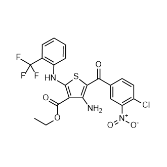 4-氨基-5-(4-氯-3-硝基苯甲酰基)-2-((2-(三氟甲基(苯基)氨基)噻吩-3-羧酸乙酯结构式