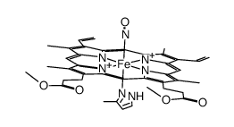 nitrosyl(protoporphyrin IX dimethyl esterato)iron(II) 3-methylpyrazole complex Structure