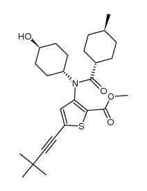 methyl 5-(3,3-dimethylbut-1-ynyl)-3-[(trans-4-hydroxycyclohexyl)-(trans-4-methylcyclohexanecarbonyl)amino]thiophene-2-carboxylate结构式