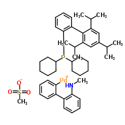 甲磺酸(2-二环己基膦-2',4',6'-三异丙基-1,1'-联苯基)(2'-甲氨-1,1'-联苯-2-基)钯(II)结构式