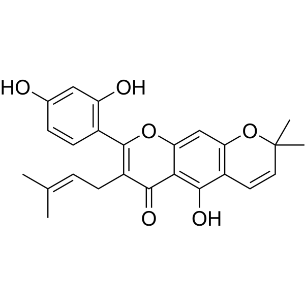 2-(2,4-Dihydroxyphenyl)-3-(3-methyl-2-butenyl)-5-hydroxy-8,8-dimethyl-4H,8H-benzo[1,2-b:5,4-b']dipyran-4-one结构式