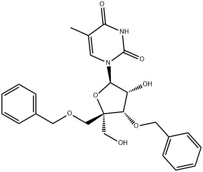 1-((2R,3R,4S,5R)-4-(苄氧基)-5-((苄氧基)甲基)-3-羟基-5-(羟甲基)四氢呋喃-2-基)-5-甲基嘧啶-2,4(1H,3H)-二酮结构式