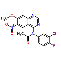 N-(3-氯-4-氟苯基)-N-(7-甲氧基-6-硝基喹唑啉-4-基)乙酰胺结构式