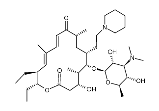 (4R,5S,6S,7R,9R,11E,13E,15S,16R)-6-(((2R,3R,4S,5S,6R)-4-(dimethylamino)-3,5-dihydroxy-6-methyltetrahydro-2H-pyran-2-yl)oxy)-16-ethyl-4-hydroxy-15-(iodomethyl)-5,9,13-trimethyl-7-(2-(piperidin-1-yl)ethyl)oxacyclohexadeca-11,13-diene-2,10-dione结构式