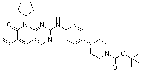 4-[6-[(8-环戊基-6-乙烯基-7,8-二氢-5-甲基-7-氧代吡啶并[2,3-d]嘧啶-2-基)氨基]-3-吡啶基]-1-哌嗪羧酸叔丁酯结构式