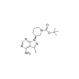 (S)-3-(4-氨基-3-碘-1H-吡唑并[3,4-d]嘧啶-1-基)哌啶-1-羧酸叔丁酯结构式