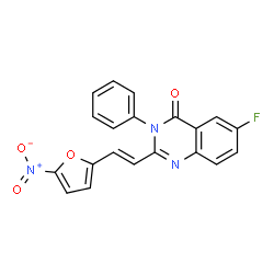 (E)-6-氟-2-(2-(5-硝基呋喃-2-基)乙烯基)-3-苯基喹唑啉-4(3H)-酮结构式