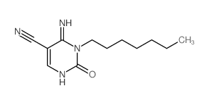 3-庚基-4-亚氨基-2-氧代-1,2,3,4-四氢-5-嘧啶甲腈结构式