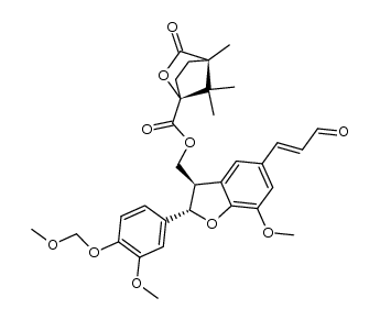((2S,3R)-7-methoxy-2-(3-methoxy-4-(methoxymethoxy)phenyl)-5-((E)-3-oxoprop-1-en-1-yl)-2,3-dihydrobenzofuran-3-yl)methyl (1S,4R)-4,7,7-trimethyl-3-oxo-2-oxabicyclo[2.2.1]heptane-1-carboxylate Structure