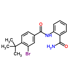 3-Bromo-N-(2-carbamoylphenyl)-4-(2-methyl-2-propanyl)benzamide Structure