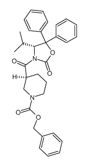 (4R)-3-({(3S)-1-[(benzyloxy)carbonyl]piperidin-3-yl}carbonyl)-4-(1-methylethyl)-5,5-diphenyloxazolidin-2-one结构式