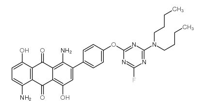 1,5-diamino-2-[4-[[4-(dibutylamino)-6-fluoro-1,3,5-triazin-2-yl]oxy]phenyl]-4,8-dihydroxyanthraquinone结构式