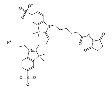 potassium,(2E)-2-[(E)-3-[1-[6-(2,5-dioxopyrrolidin-1-yl)oxy-6-oxohexyl]-3,3-dimethyl-5-sulfonatoindol-1-ium-2-yl]prop-2-enylidene]-1-ethyl-3,3-dimethylindole-5-sulfonate Structure