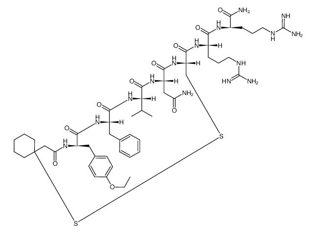 O-Ethyl-N-[[1-mercapto(1)cyclohexyl]acetyl]-D-Tyr-L-Phe-L-Val-L-Asn-L-Cys(1)-L-Arg-D-Arg-NH2结构式