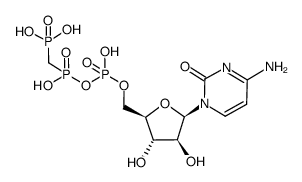 (((((((2R,3S,4S,5R)-5-(4-amino-2-oxopyrimidin-1(2H)-yl)-3,4-dihydroxytetrahydrofuran-2-yl)methoxy)(hydroxy)phosphoryl)oxy)(hydroxy)phosphoryl)methyl)phosphonic acid Structure