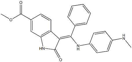 (Z)-3-(((4-(甲基氨基)苯基)氨基)(苯基)亚甲基)-2-氧代二氢吲哚-6-羧酸甲酯(尼达尼布杂质)结构式