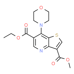 6-乙基 3-甲基 7-吗啉代噻吩并[3,2-b]吡啶-3,6-二甲酸基酯结构式